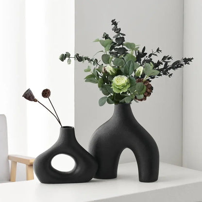 Organic matte black nordic ceramic vases – living room home decor