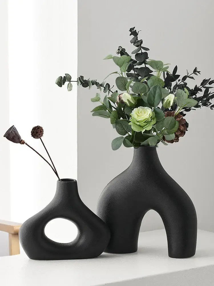 Organic matte black nordic ceramic vases – living room home decor