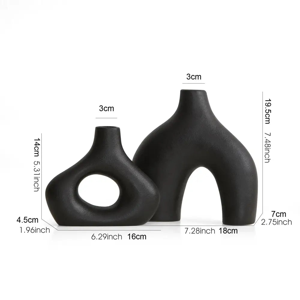 Organic matte black nordic ceramic vases – living room home decor