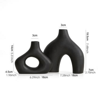 Organic matte black nordic ceramic vases – living room home decor