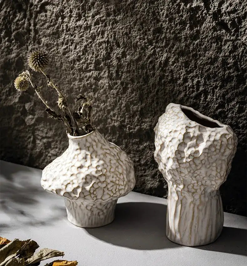 Textured white nordic ceramic vase living room decor with pampas grass