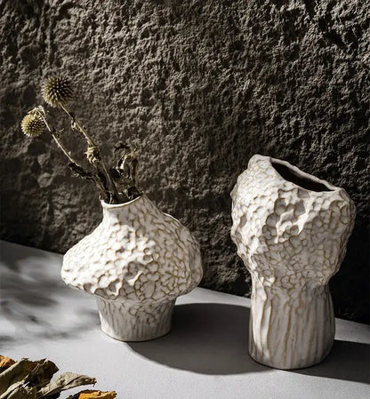 Textured white nordic ceramic vase living room decor with pampas grass