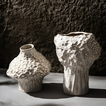 Textured white nordic ceramic vase living room decor with pampas grass