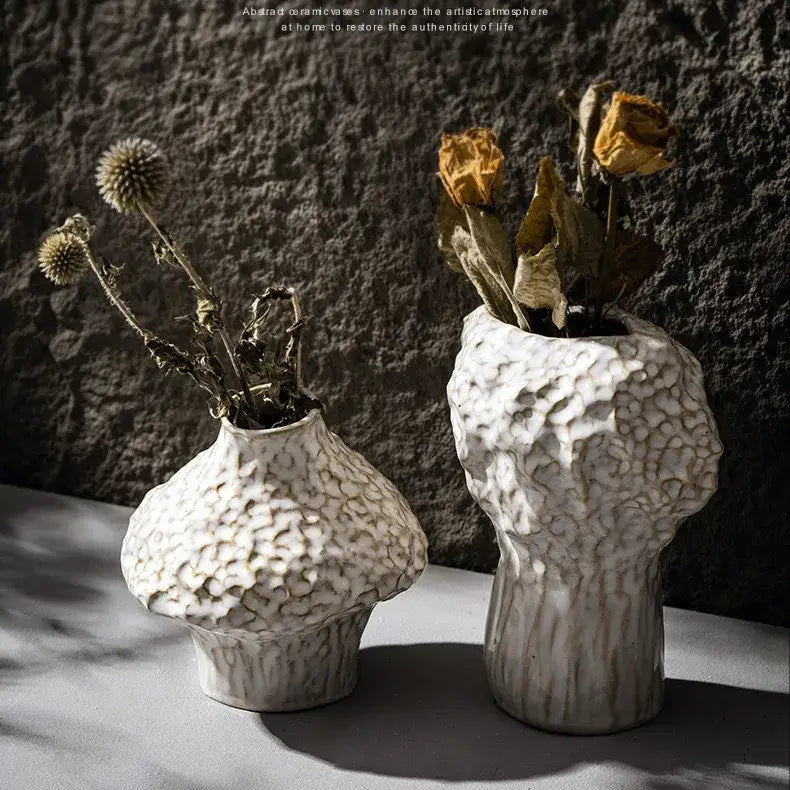 Textured white nordic ceramic vase living room decor with pampas grass