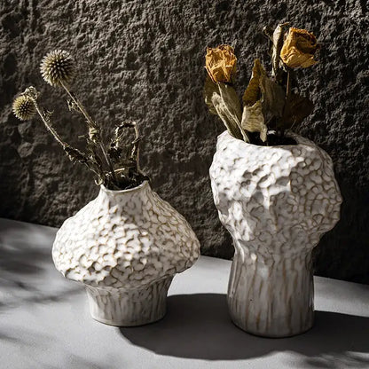 Textured white nordic ceramic vase living room decor with pampas grass