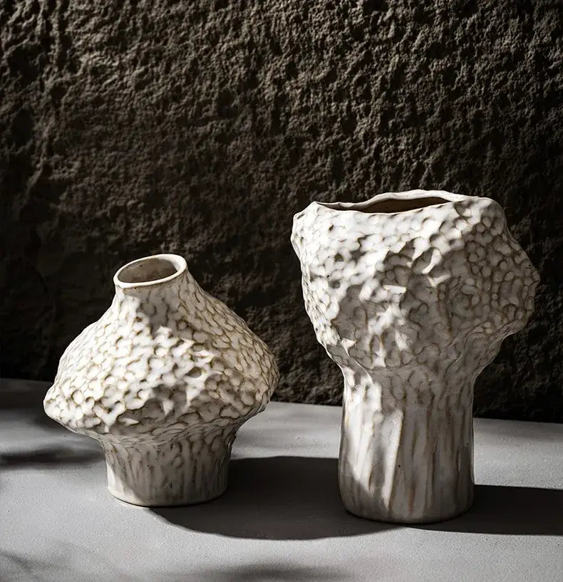 Textured white nordic ceramic vase living room decor with pampas grass