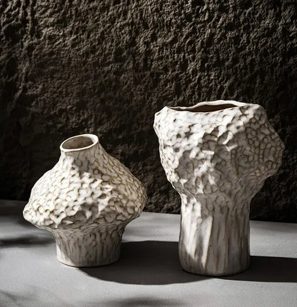 Textured white nordic ceramic vase living room decor with pampas grass