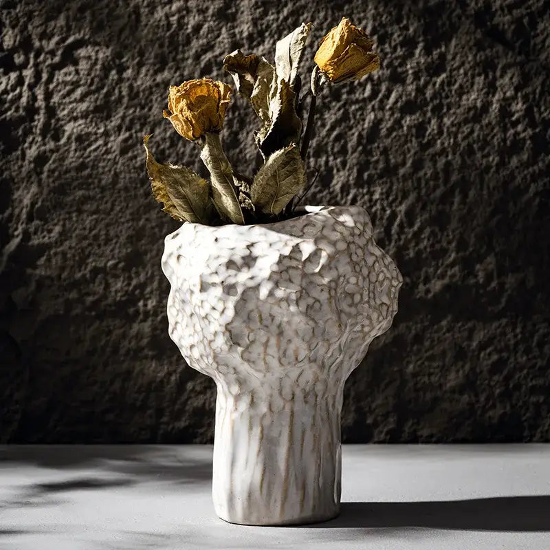 Textured white nordic ceramic vase living room decor with pampas grass