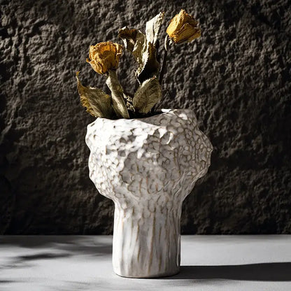 Textured white nordic ceramic vase living room decor with pampas grass