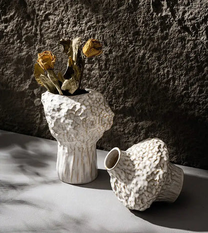 Textured white nordic ceramic vase living room decor with pampas grass