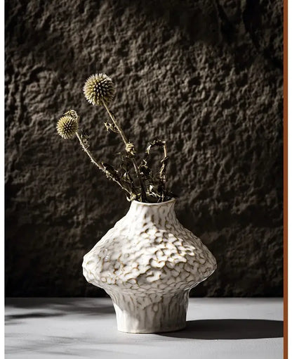 Textured white nordic ceramic vase living room decor with pampas grass