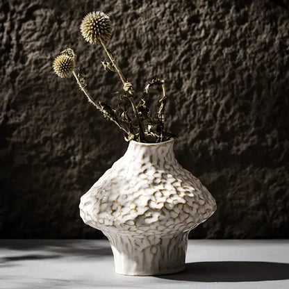 Textured white nordic ceramic vase living room decor with pampas grass