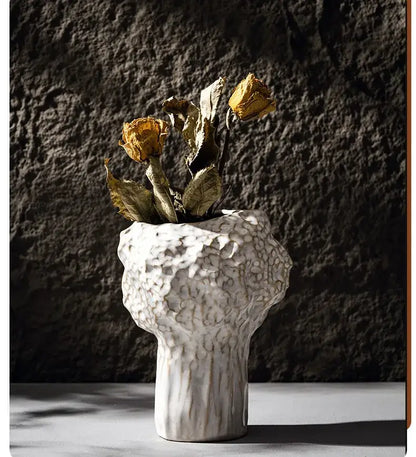 Textured white nordic ceramic vase living room decor with pampas grass