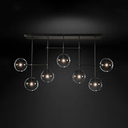 Modern brass and black clear glass sphere ceiling light dining room