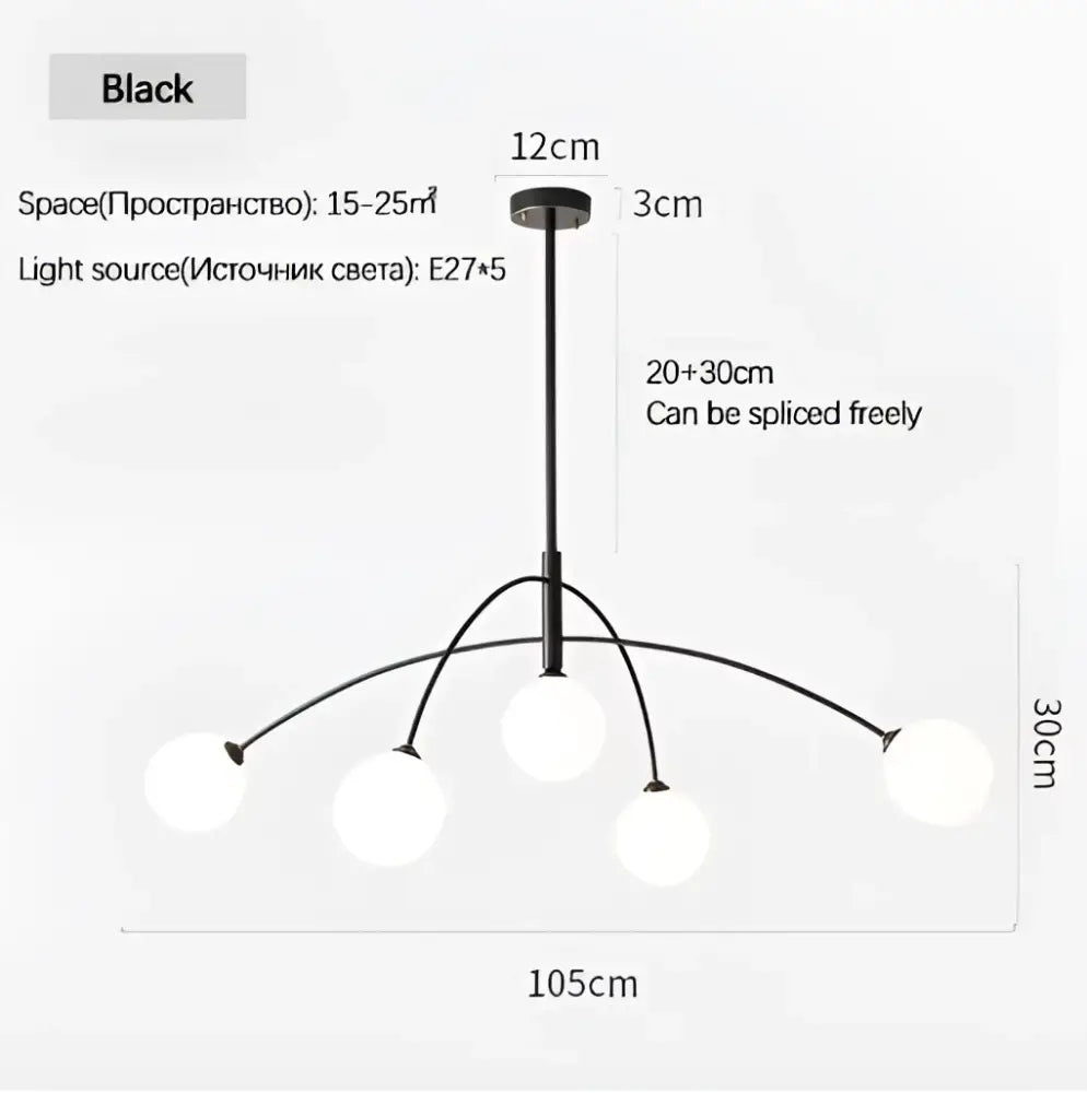 Burgundy & white comet chandelier nordic dining room glass ball light