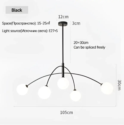 Burgundy & white comet chandelier nordic dining room glass ball light