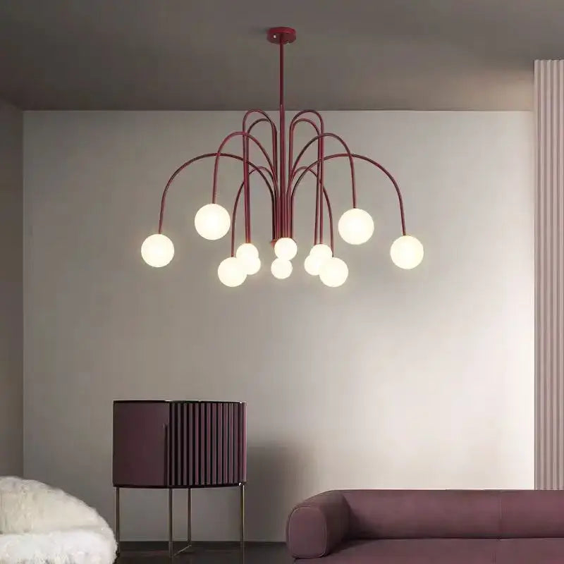 Burgundy & white comet chandelier nordic dining room glass ball light