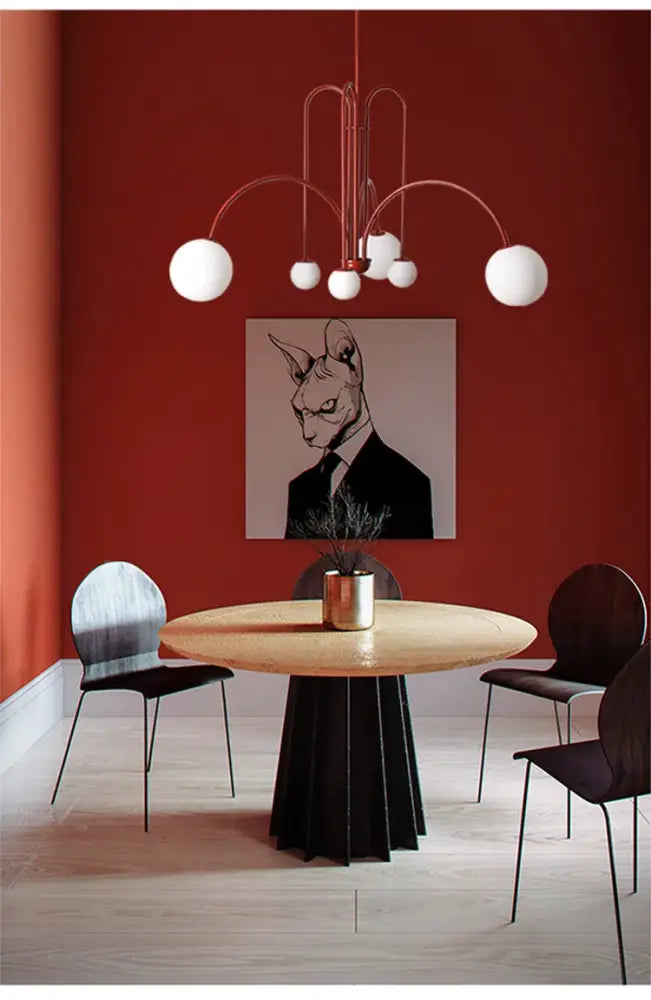 Burgundy & white comet chandelier nordic dining room glass ball light
