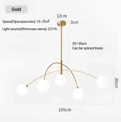 Burgundy & white comet chandelier nordic dining room glass ball light