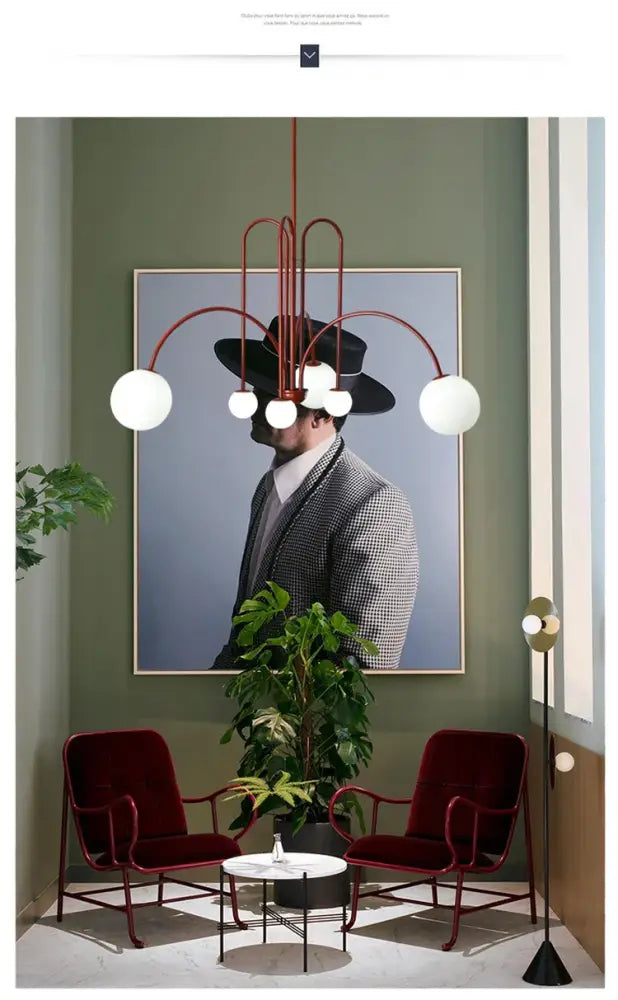 Burgundy & white comet chandelier nordic dining room glass ball light
