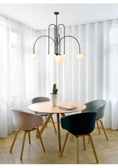 Burgundy & white comet chandelier nordic dining room glass ball light