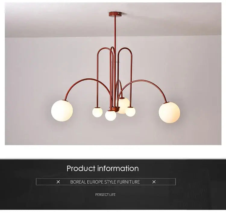 Burgundy & white comet chandelier nordic dining room glass ball light