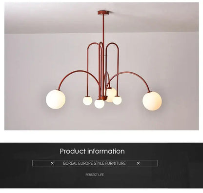 Burgundy & white comet chandelier nordic dining room glass ball light