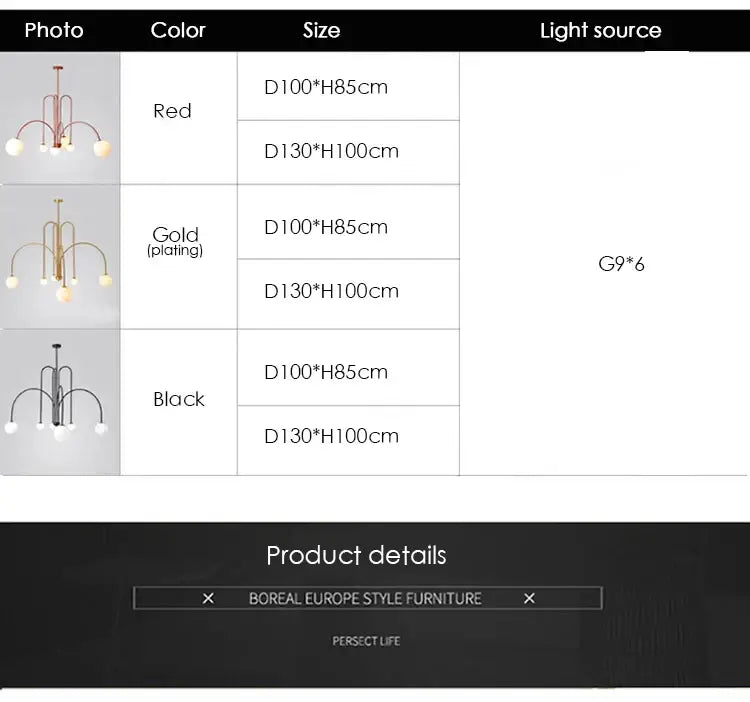 Burgundy & white comet chandelier nordic dining room glass ball light