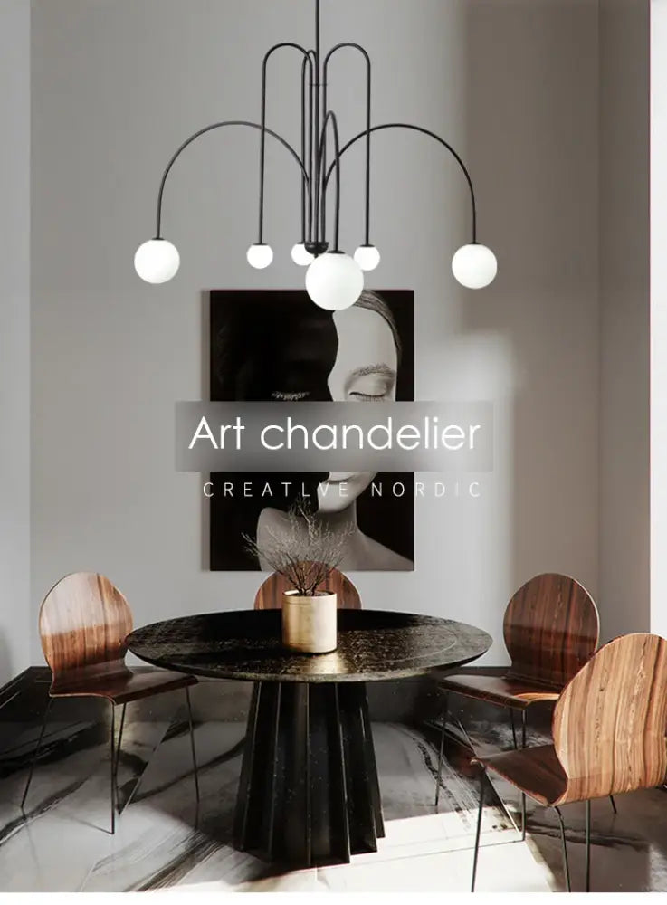 Burgundy & white comet chandelier nordic dining room glass ball light
