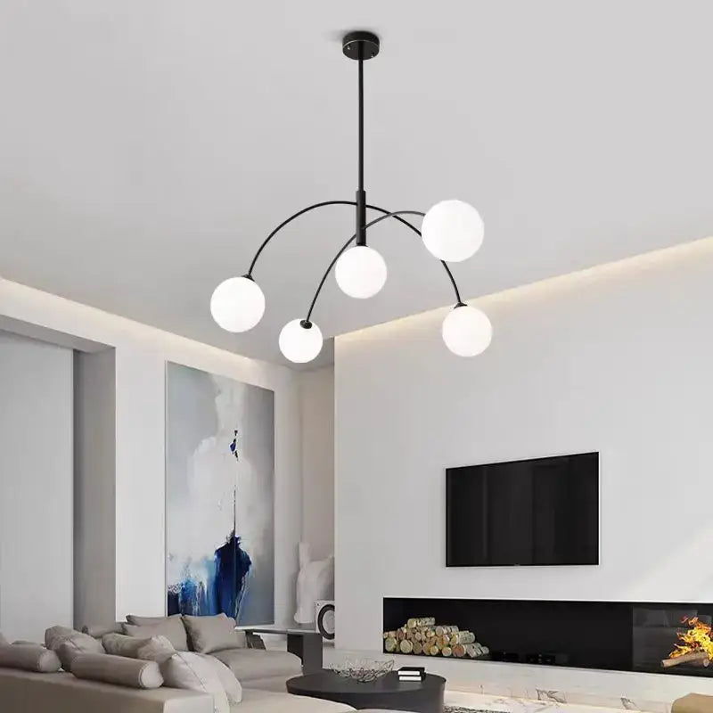 Burgundy & white comet chandelier nordic dining room glass ball light