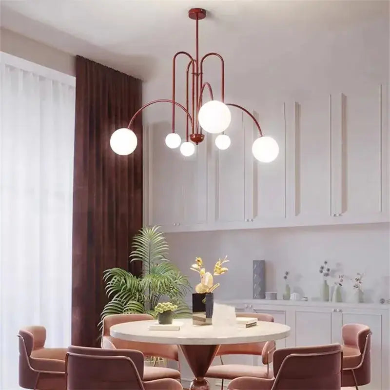 Burgundy & white comet chandelier nordic dining room glass ball light