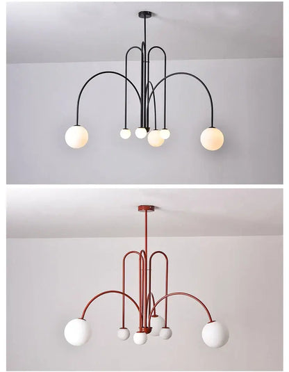 Burgundy & white comet chandelier nordic dining room glass ball light