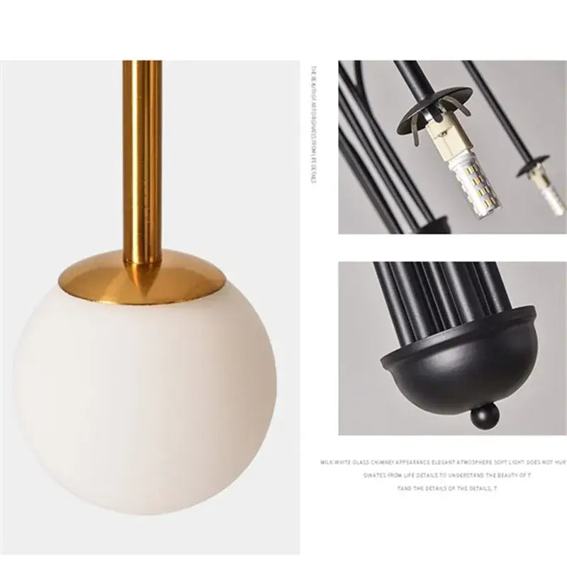 Burgundy & white comet chandelier nordic dining room glass ball light