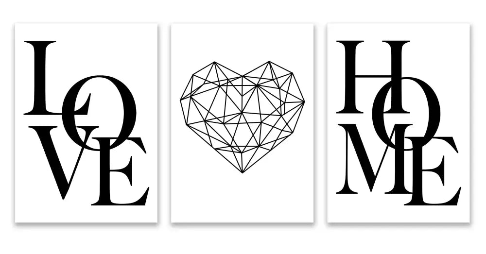 Nordic diamond heart black & white canvas prints bedroom wall art