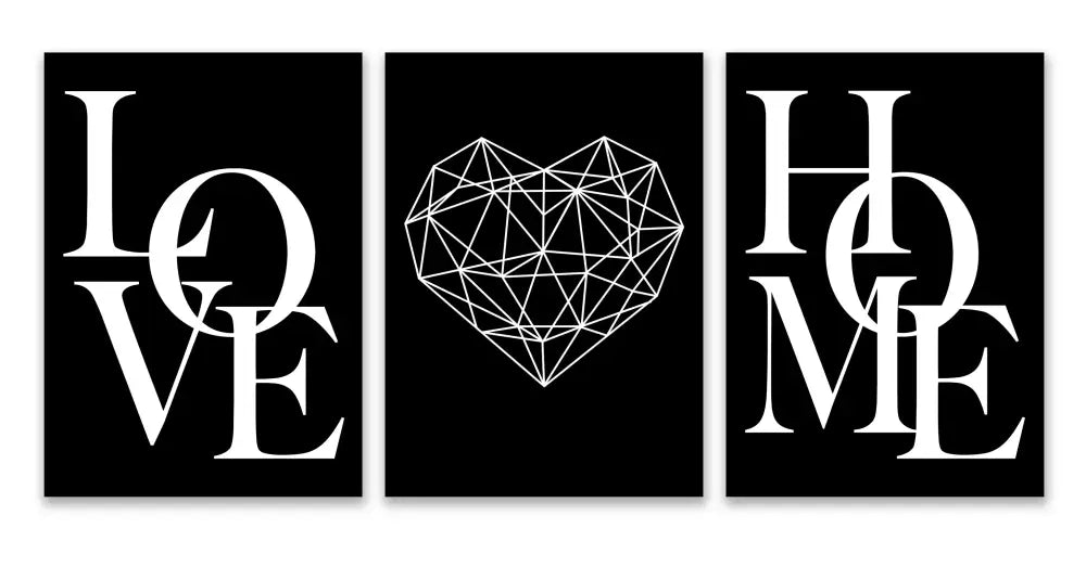 Nordic diamond heart black & white canvas prints bedroom wall art