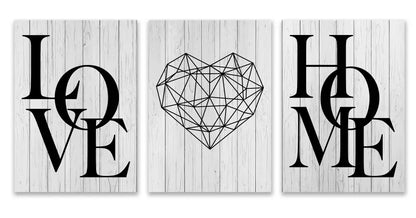 Nordic diamond heart black & white canvas prints bedroom wall art