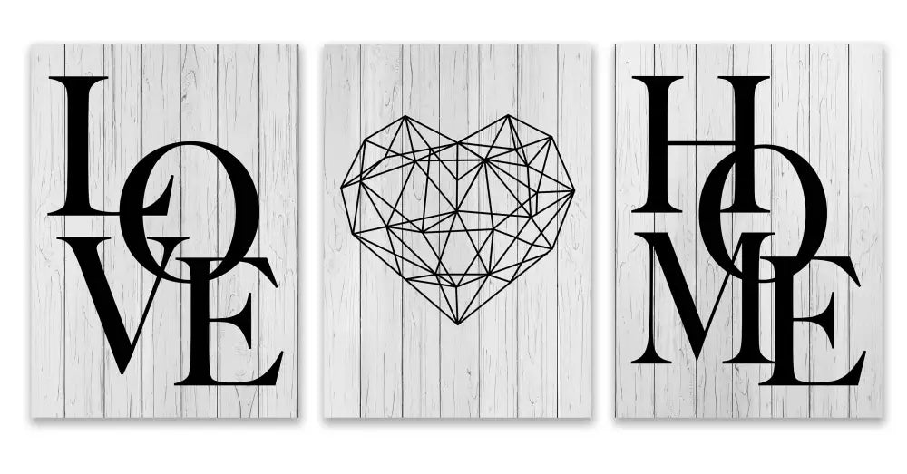 Nordic diamond heart black & white canvas prints bedroom wall art