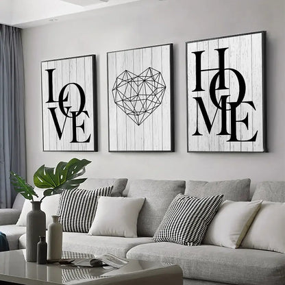 Nordic diamond heart black & white canvas prints bedroom wall art