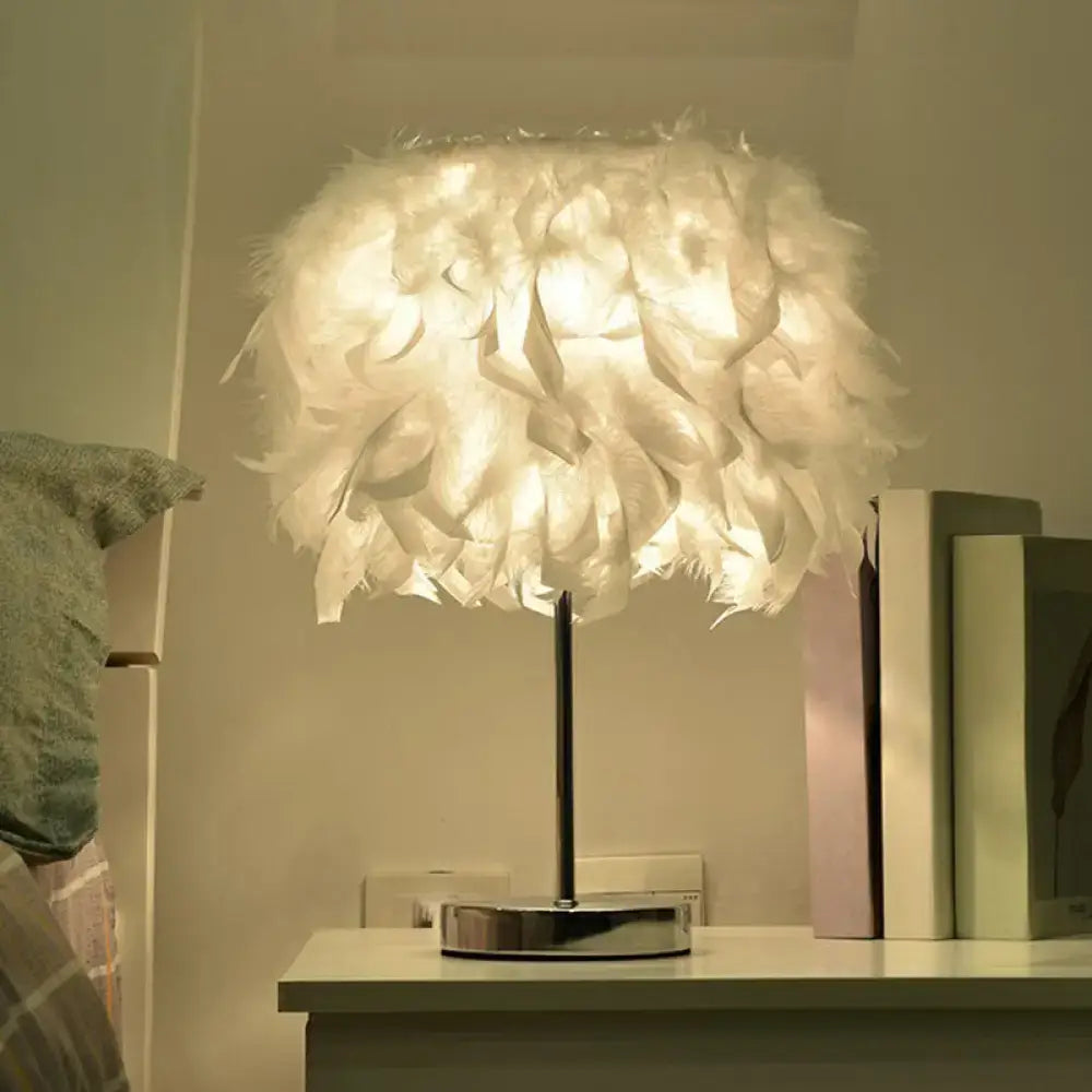 Nordic feather table lamp white pink bedroom light 110v-120v