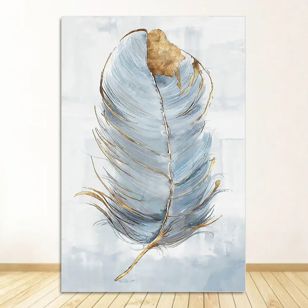 Blue & gold flower abstract framed canvas art set living room decor