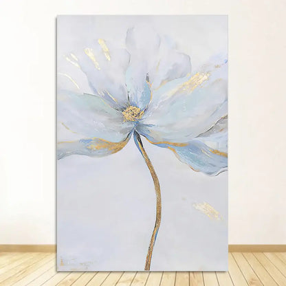 Blue & gold flower abstract framed canvas art set living room decor