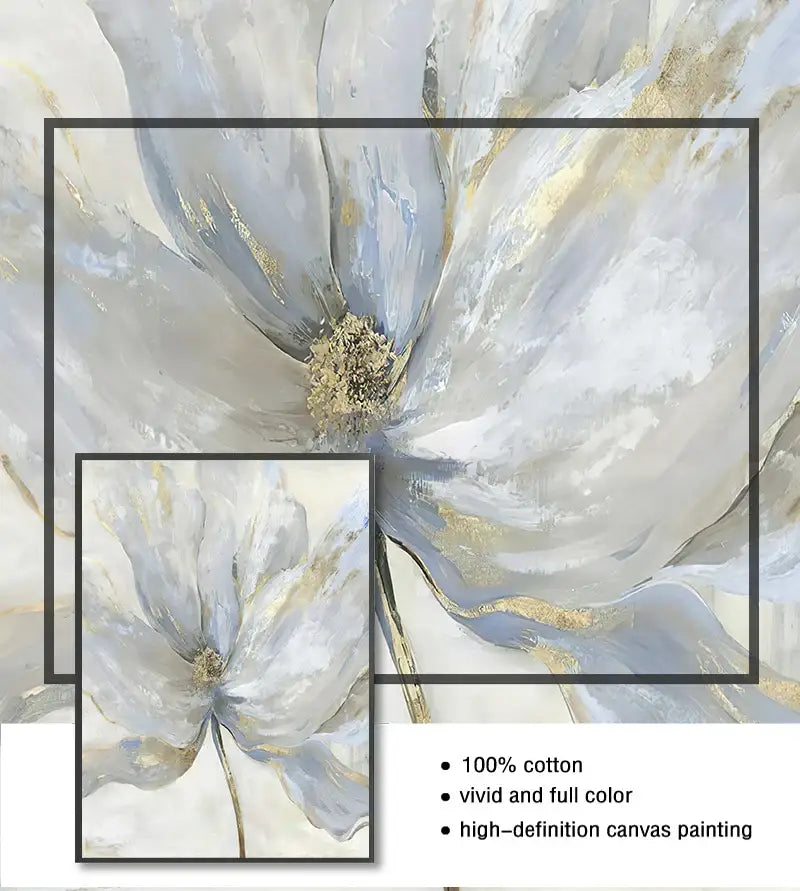 Blue & gold flower abstract framed canvas art set living room decor