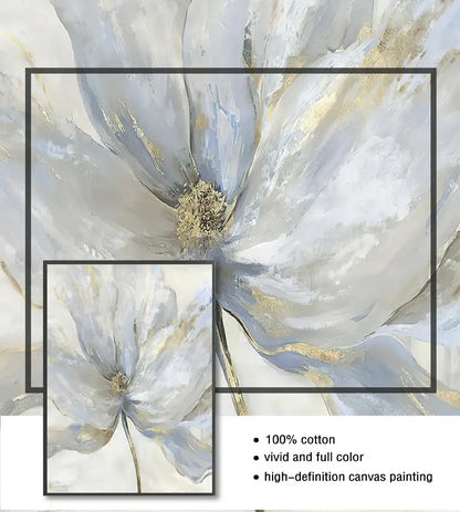 Blue & gold flower abstract framed canvas art set living room decor