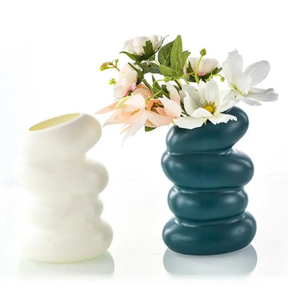 Modern matte white stacked ceramic flower vase living room decor