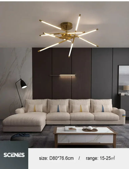 Modern gold led chandelier with remote control for dining room