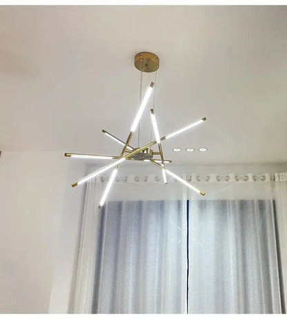 Modern gold led chandelier with remote control for dining room