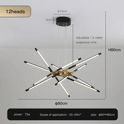 Modern gold led chandelier with remote control for dining room