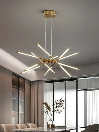 Modern gold led chandelier with remote control for dining room