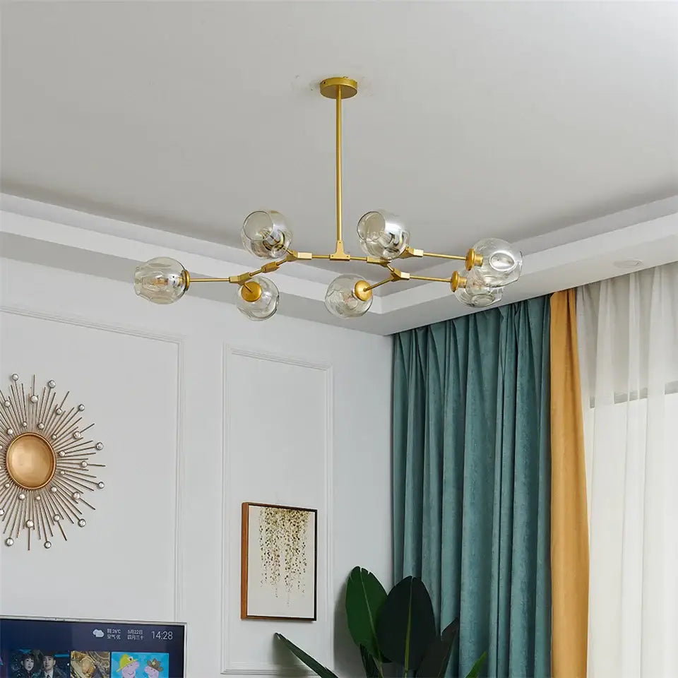Nordic glass ball led chandelier black & gold dining room
