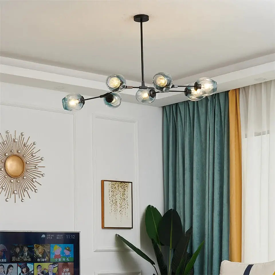 Nordic glass ball led chandelier black & gold dining room light